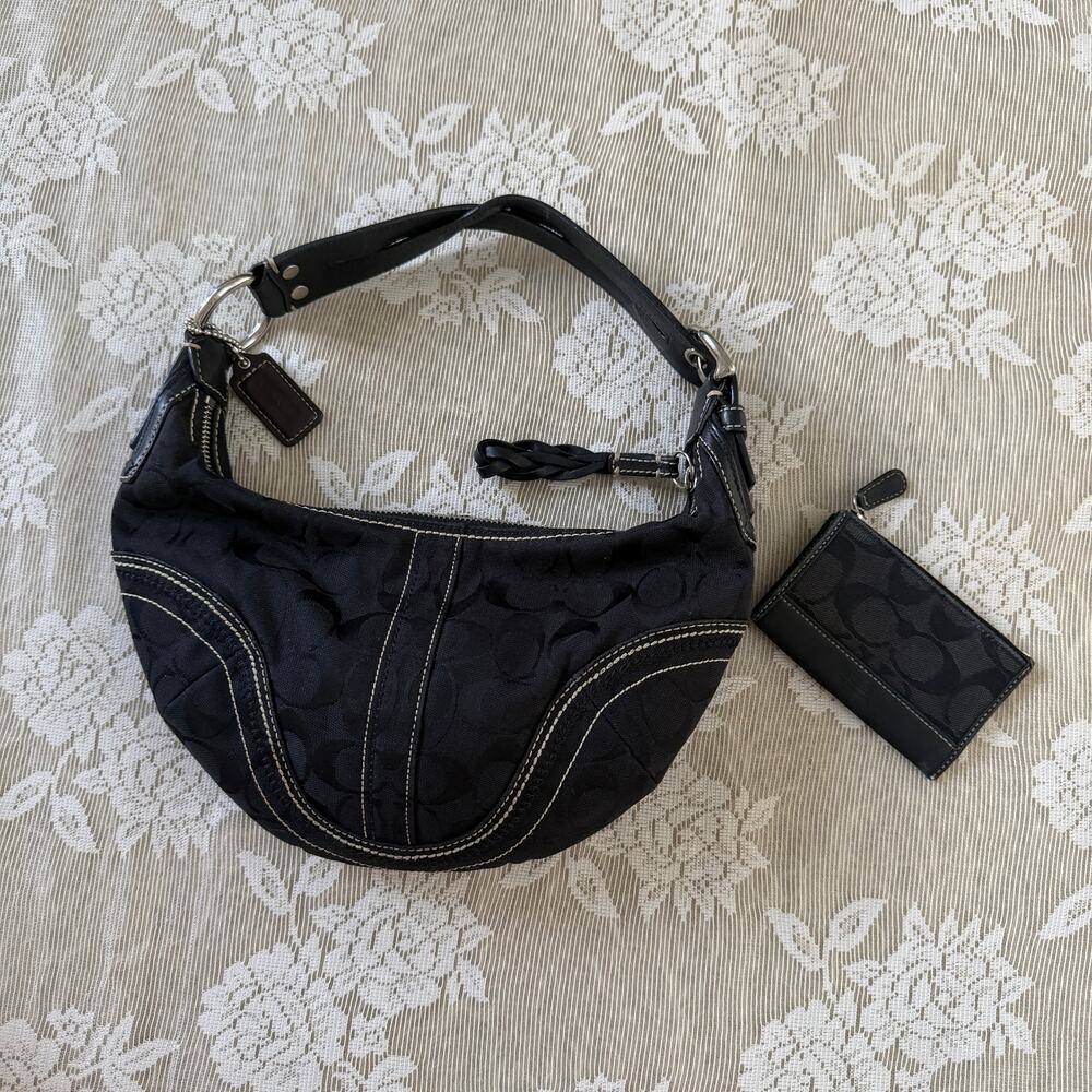 Vintage Coach Soho Signature Black Hobo Bag + Matching Card Case